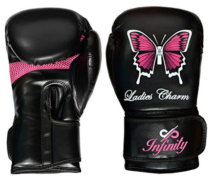 Womens Boxing Gloves Kids MMA Training Ladies Punching Mitts Girls Childrens - color: Black ButterFly Boxing Gloves, size: 14Oz