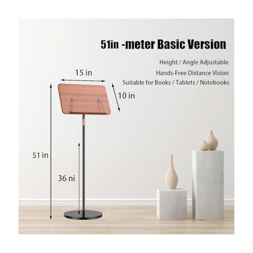 Adjustable Standing Book Stand,Book Reading Stands,Wood Music Sheet，Podium& Bible& Cookbooks Display Stands.Goodbye to Head Down Fatigue Adjustable Viewing Angle (Black, 51in) - color: Black, size: 51in