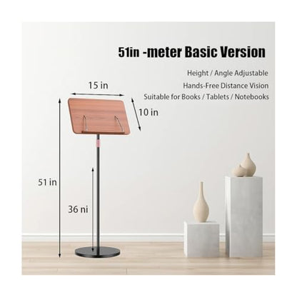 Adjustable Standing Book Stand,Book Reading Stands,Wood Music Sheet，Podium& Bible& Cookbooks Display Stands.Goodbye to Head Down Fatigue Adjustable Viewing Angle (Black, 51in) - color: Black, size: 51in