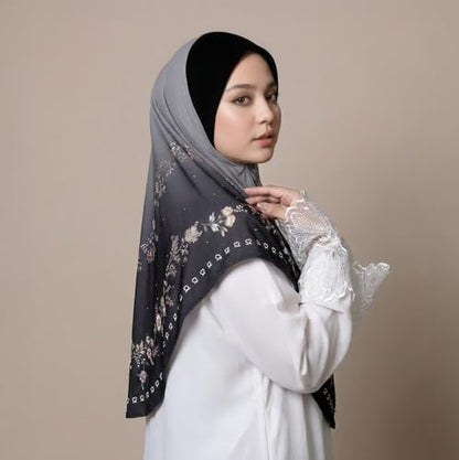 Instant Hijab For Women Ready To Wear Printed Floral Ombre Hijabs Islamic Abaya Turban Muslim Slip-On Khimar Hijab - color: 3# Ink Grey
