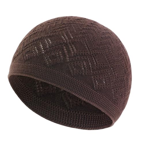 3PCS Men Islamic Prayer Cap Muslim Breathable Skull Cap, Kufi Hats Muslim Prayer Islamic Cap & Handicraft Taqiyah - color: 3pcs Brown
