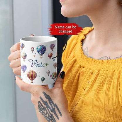 Personalized Sparkling Hot Air Balloon Full Wrap Mug, Customized Name Ceramic Cup 11oz 15oz, Albuquerque International Balloon Fiesta Inspired Cup, Custom Adventure White Coffee Mug - color: XUA-1124-3661-Hot Air Balloon Mug