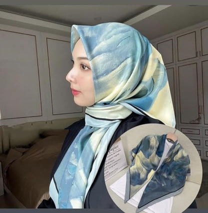 XL 43 Inch Extra Large Square Scarf Fashion Scarves Silk Feeling Hair Scarf Wrapping Scarfs Night Sleeping Headscarf - color: Ba104