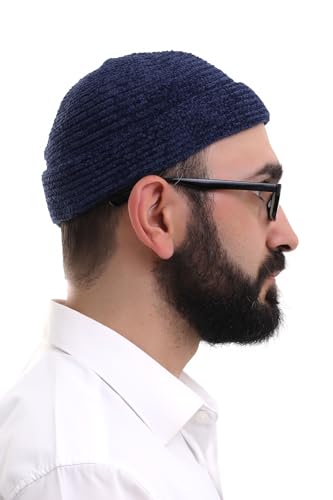ihvan online Kufi Hats for Men, Taqiya, Takke, Turkish Muslim Winter Velvet Roll-up Edge Prayer Skullcaps, Islamic Gifts - color: Blue Dark