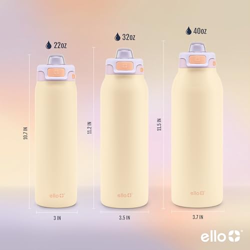 Ello Pop & Fill Insulated Stainless Steel Water Bottle with Quick Fill Lid, Leakproof Locking, Sip or Chug Spout, BPA-Free, Double Wall Vacuum Insulated for Sports, Travel & School- 22oz / 32oz / 40oz - color: Pastel Paradise, style: 22oz