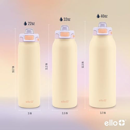Ello Pop & Fill Insulated Stainless Steel Water Bottle with Quick Fill Lid, Leakproof Locking, Sip or Chug Spout, BPA-Free, Double Wall Vacuum Insulated for Sports, Travel & School- 22oz / 32oz / 40oz - color: Pastel Paradise, style: 22oz