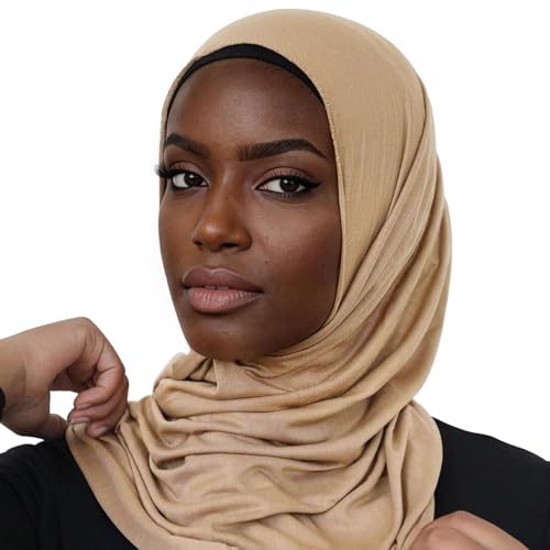 Modal silk scarf for Women Long Scarf for African Hair Wraps Stretch Head Wrap Scarves Fashion Long Scarf Shawls - color: Khaki-soft Cotton Muslim, size: 27x67inch