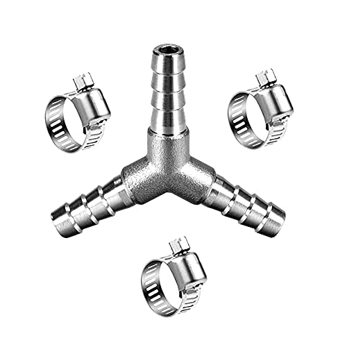 1/4" Hose Barb Fitting Equal Barbed Y Shaped 3 Way Wye Stainless Steel Tubing Joint Splicer Mender Adapter Union for Oxygen Tubing Pipe Household Fuel Gas Liquid Air with 3pcs Hose Clamps - size: 1/4 Inch, style: 1 Pcs