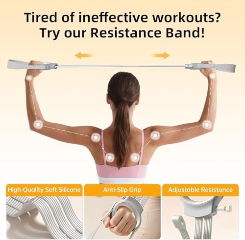 Figure 8 Fitness Resistance Bands with Handles, 20-60lb Adjustable Elastic Excercise Band, Non-Slip Fabric Silicone Bands for Strength Stretch Flexibility Training Arms Back Shoulder Chest Legs - color: Gray