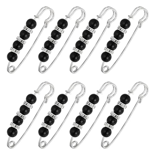 MECCANIXITY Pearl Brooch Pins Decorative Sweater Safety Pin Brooch - color: Black/Silver, size: 2.17"