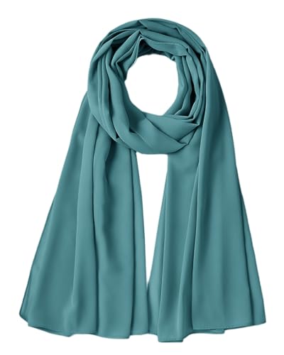 Chiffon Scarf for Women Lightweight Breathable Sunscreen Soft Solid Hijab Scarf for Daily & Muslim Wear - color: Aqua Green Chiffon Scarf