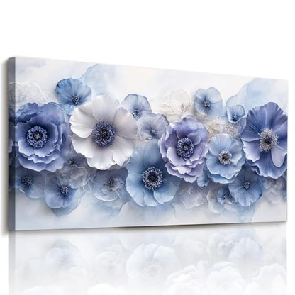 imjiayu Floral Wall Art, Large Blue White Flower Canvas Print 20"x40" - color: Blue and White Flowers, size: 40"L x 20"W