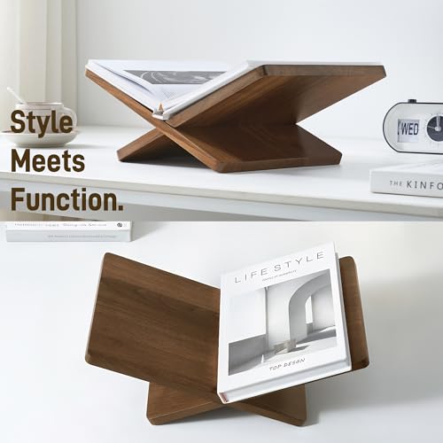 Solid Wooden Book Stand for Desktop Display & Reading –15.7" x 9.4" x 5.7” Extra Large Wood Open Book Holder for Cookbook, Bible, Recipe, Textbook, Magazine (N. American Black Walnut) - color: N. American Black Walnut