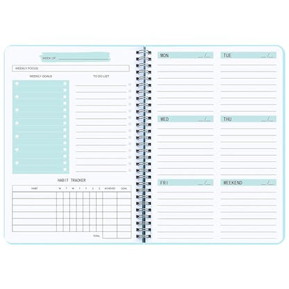 Undated Weekly Planner- Weekly Goals Notebook, A5 To Do List Planner, Habit Tracker Journal with Spiral Binding, 5.7 x 8.0 inches - color: Blue