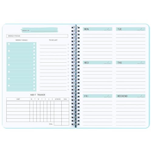Undated Weekly Planner- Weekly Goals Notebook, A5 To Do List Planner, Habit Tracker Journal with Spiral Binding, 5.7 x 8.0 inches - color: Blue