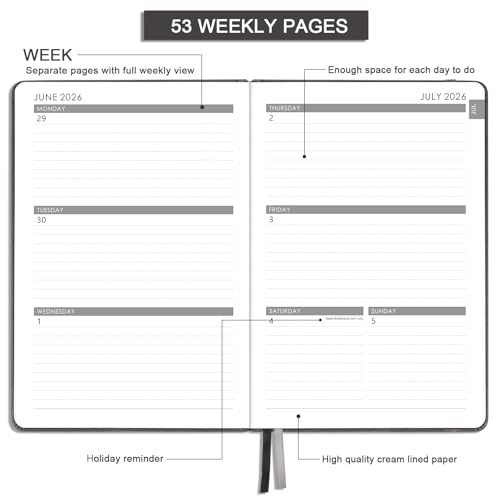 Planner 2026-2027 - 2026-2027 Planner Weekly and Monthly, Jul. 2026 - Jun. 2027, 5.75" x 8.25", Leather Planners with Thick Paper, Hardcover, Pen Loop, Back Pocket with Notes Pages - Grey - color: Grey