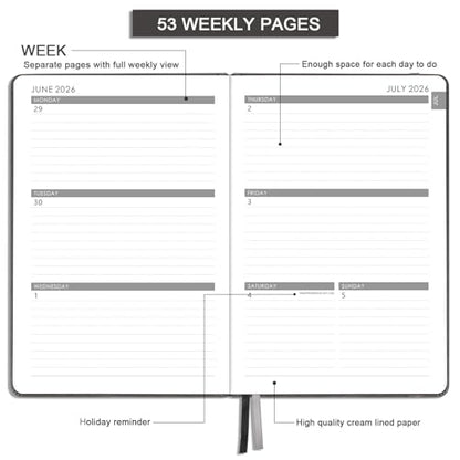 Planner 2026-2027 - 2026-2027 Planner Weekly and Monthly, Jul. 2026 - Jun. 2027, 5.75" x 8.25", Leather Planners with Thick Paper, Hardcover, Pen Loop, Back Pocket with Notes Pages - Grey - color: Grey