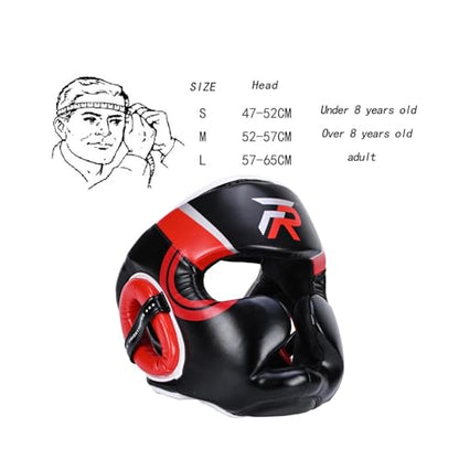 Boxing Headgear Face Cover Forehead and Ear Protection Full Face Protection for Sparring Karate Taekwondo Training Men Women - color: Red Small
