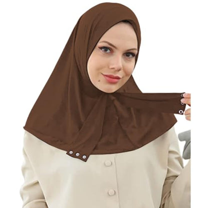 AIBEARTY Women Fashion Instant Muslim Turban Hijab with Snap Fastener Breathable Headscarf Bonnet Cap Turban Hat Shawl - color: Modal Brown-3 Buttons