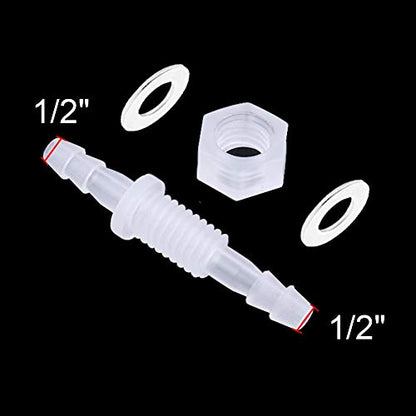 1/2” Thru-Bulk Bulkhead Plastic Hose Barb Fittings Union Adapter Fittings for Aquarium Fuel Gas Liquid Air with Metal washers (Pack of 6) - color: 6 pcs, size: 1/2 Inch