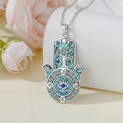 PROESS 925 Sterling Silver Hamsa/Allah Necklace Evil Eye Amulet Jewelry Gifts for Men Women - style: Hamsa Tree
