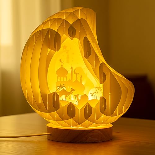ROCEEI Ramadan Lights with USB Charging for Tabletop Moon Pop up Light up Paper Carving Ramadan Mubarak Sign Lamp Decorations for Home Eid Gifts Table Decor : Home & Kitchen