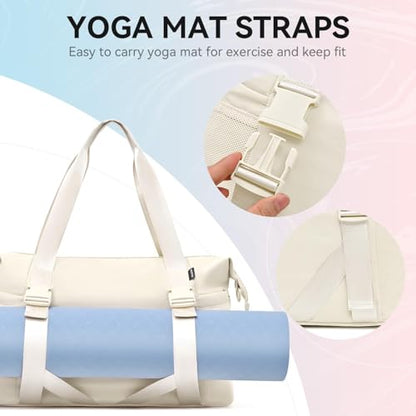 MAXTOP Women's Gym Yoga Duffle Bag with Shoe Pouch,Multi-Purpose Overnight Travel Bag for Gym,Work, Dance, Sports - color: Beige