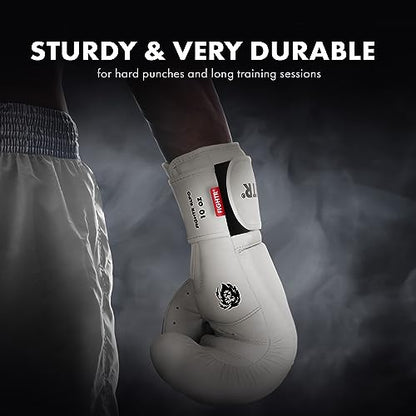 FIGHTR® Pro Boxing Gloves Made of Genuine Leather | Men and Women | for Boxing, MMA, Muay Thai, Kickboxing & Martial Arts 10 12 14 16 oz | incl. Carrying Bag - color: Off White, size: 16oz