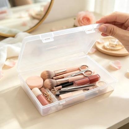 6 Pieces Rectangular Empty Mini Clear Plastic Organizer Box | 180 x 110 x 30 mm, Hinged Lids, For Small Items, Craft Projects - size: 180 x 110 x 30 mm