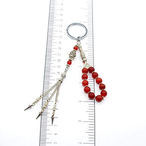 Keychain & Rosary Collection -Car Key Chain-Handbags Holder - color: (8 Mm - Red Agate Stone)