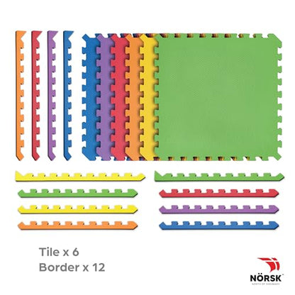Dual-Sided Reversible 1/2" Foam Exercise Mats for Home Gym - Interlocking EVA Foam Tiles - color: Rainbow Pack/Black, size: 36 Tiles - 144 Sq. Ft.