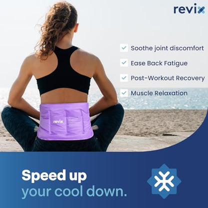REVIX Ice Pack for Injuries Reusable Gel for Lower Back & Shoulder, Purple | 16x9in Full Coverage for Lower Back, Shoulder, Hip & Knee, Cold Compress Therapy, Hands-free Strap, Long-lasting Gel - style: Purple-Pack 1