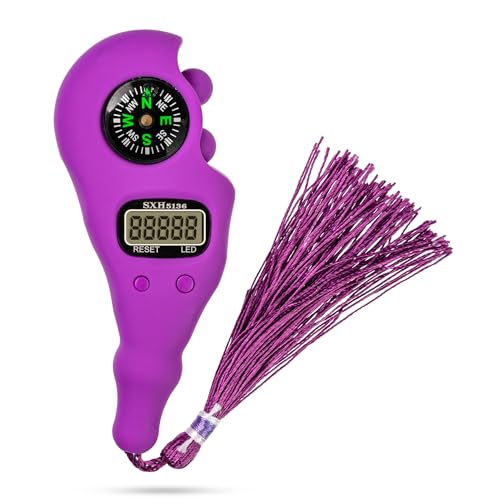 Digital Finger Tasbih with Compass & Night Light - Islamic Prayer Beads Counter, Finger Counter for Dhikr, Meditation, Relaxation, and Healing - color: Purple