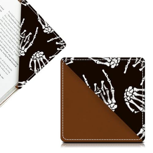 Cute Leather Bookmarks, Fun Triangle Making Corner Bookmark, Book Accessories for Reading Book Lovers, Unbreakable Page Markers for Women Men Cool Rock Skull Hand - color: Cool Rock Skull Hand