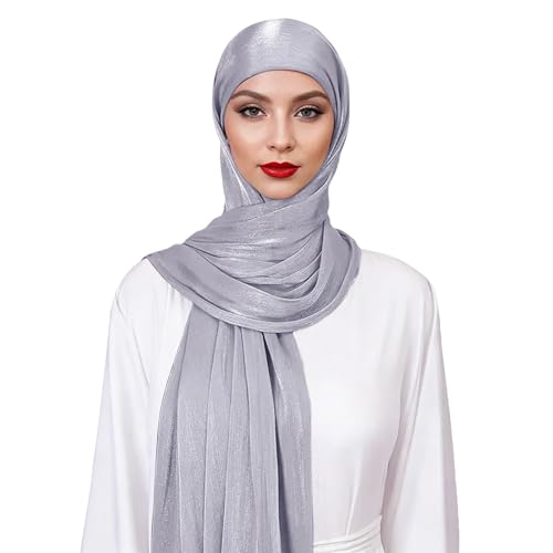 Premium Hijab Head Scarf for Women Lightweight Shimmer Hijab Head Wrap Scarves Crepe Satin Scarf Shawl Wrap - color: Light Grey
