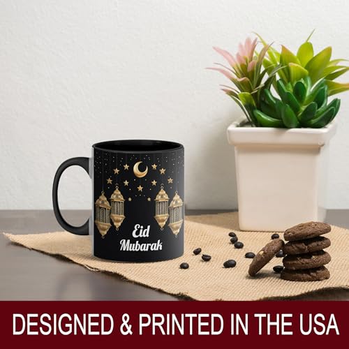 Eid Mubarak Mug, Islamic Coffee Mug, Crescent Moon and Lanterns Cup, Muslim Holiday Gift, Eid Celebration Drinkware, Elegant Gold Lantern Design, Ceramic Tea Cup for Home and Office