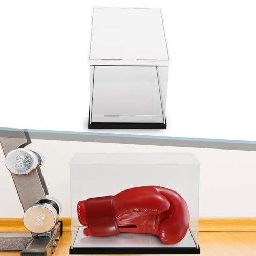 CHEDA Clear Boxing Glove Display Case, Acrylic Display case for Full Size Boxing Glove Storage Box, Glove Display Case Holder Showcase, Dustproof UV Protection Cabinet with Removable Mirror Base