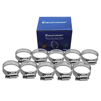 1.5" Hose Clamp Full Stainless Steel 27mm - 51mm,10 Pack | 1.5 hose clamp worm gear - SAE 24 Size, 1/2" Band Width, smoothly install and precisely fit hose & pipe size - size: 1.5" Hose Clamp 27mm - 51mm (1.06" - 2")