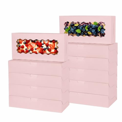 50 pcs Pink Cookie Box,12x5.5x2.5 Inch Bakery Boxes with Window Pies Chocolate Strawberries Muffins Biscuit Pastry Dessert Box For Packaging - color: Pink, size: 12*5.5*2.5inch/50pcs