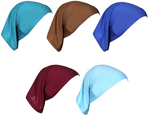 5 Pack Mini Hijab Bonnet Caps Solid Color Muslim Tube Underscarf Headwear Turban Hat Headwrap Cover - color: Set 4