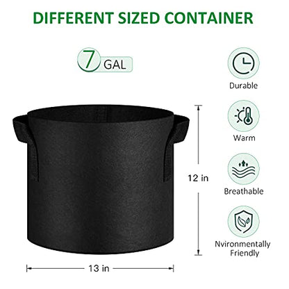 JNYONG 12-Pack 7 Gallon Thickened Non-Woven Grow Bags | Aeration Fabric Pots with Handles - size: 7 Gallons
