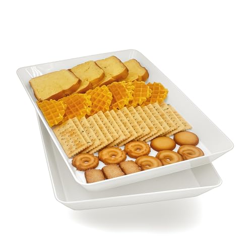 Serving Tray Platter, 14.5'' x 9.5'' 2 Pcs Food Tray for Veggie Fruit Snack Dessert Cookie，Food Trays for Party Supplies Display, Plastic Platters for Serving Food, Large White Trays, BPA Free - color: White, size: 14.5'' x 9.5'' (2 Pack)