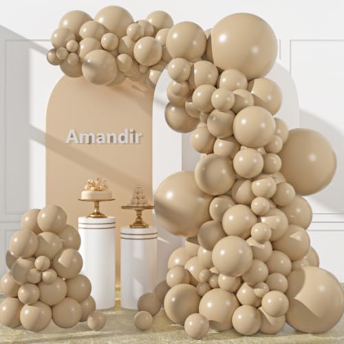 Amandir 153pcs Light Brown Balloons Arch Garland Kit Different Sizes 18 12 10 5 Inch Cream Beige Ivory Nude Neutral Boho Tan Balloon for Birthday Wedding Anniversary Gender Reveal Party Decorations - color: Light Brown