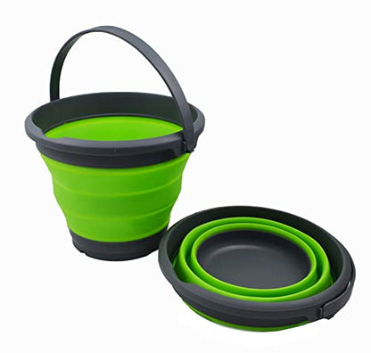 SAMMART 5.5L (1.4 Gallon) Collapsible Plastic Bucket - Foldable Round Tub - Portable Fishing Water Pail - Space Saving Outdoor Waterpot (Grey/Green (Set of 2)) - color: Grey/Green (Set of 2)