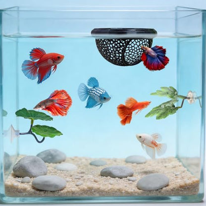 Floating Betta Hammock & Fish Toys Set,7Pcs Betta Fish Tank Accessories Mirror and Exercise Ring with Leaf Hammock Simulates Natural Habitat Comfortable Resting for Betta, Shrimp & Small Fish
