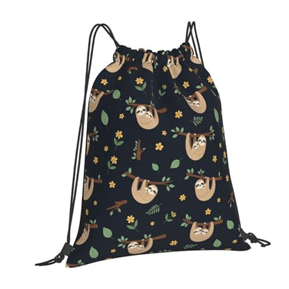 Waterproof Drawstring Backpack Cute Sloth, Cinch Sack with Zipper Pocket for Sports Equipment Storage - color: Pattern (363)