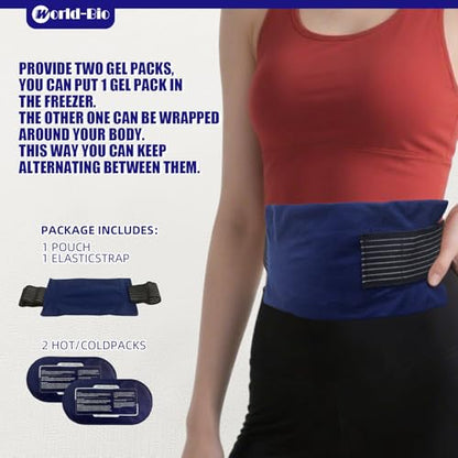 World-Bio Ice Pack for Injuries Reusable, Ice Packs with Adjustable Straps | Two Packs Double The Convenience, Stays Soft Even After Freezing, Adjustable Fit Stays In Place, Reusable Built To Last - size: 3 Count 9.8" x 5.1"