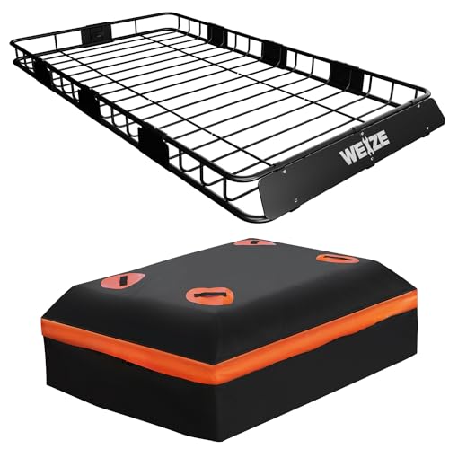 WEIZE Heavy Duty 64"x 39" Roof Rack, Rooftop Cargo Carrier Basket with Waterproof Bag, Tie Down Strap & Net, Car Top Luggage Holder for SUV, 150lb Capacity, Steel Construction - size: 64" x 39" x 5"