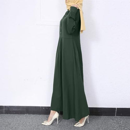 Dress for Women Muslim Long Sleeve Button Down Dress Shirt Prayer Casual Clothes Summer Fashion Outfits - color: Green, size: Medium
