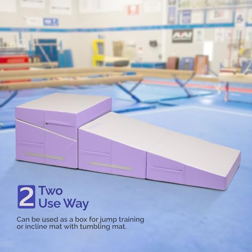 Matladin 48"x24"x14" Tumbling Mat - Folding Gymnastics Cheese Wedge Mat for Kids, Girls Home Training - color: White, Purple